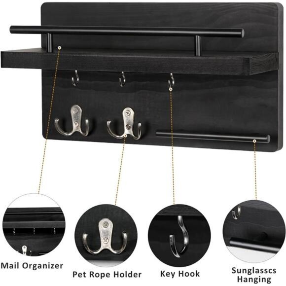 Key Holder for Wall Decorative with 5 Key Hooks, Wall Mounted Key Hangers - Picture 3 of 7